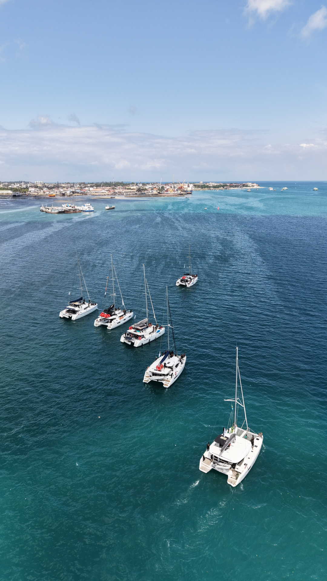 Aerial view of luxury catamaran over the Tanzanian coast